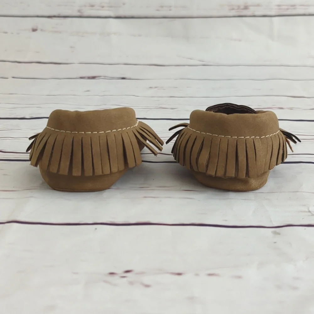 First Steps baby toddler shoes moccasins, two pairs gray & brown, size 2